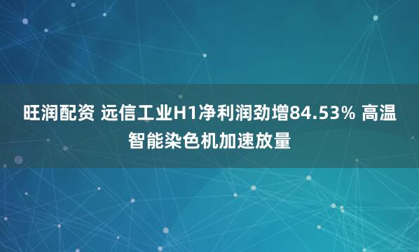 旺润配资 远信工业H1净利润劲增84.53% 高温智能染色机加速放量